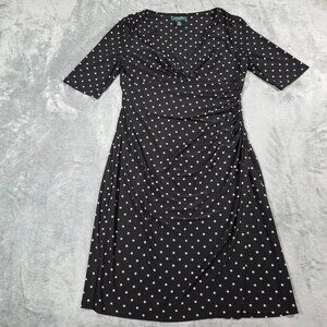 Lauren Ralph Lauren Dress Womens 12 Black Starburst Faux Wrap Stretchy Preppy